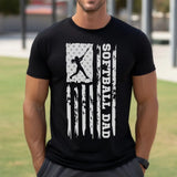 softball dad vertical flag on a mens t-shirt with a white graphic
