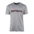 custom softball mascot and softball player name on a mens t-shirt with a black graphic