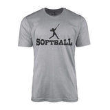 basic softball with softball player icon on a mens t-shirt with a black graphic