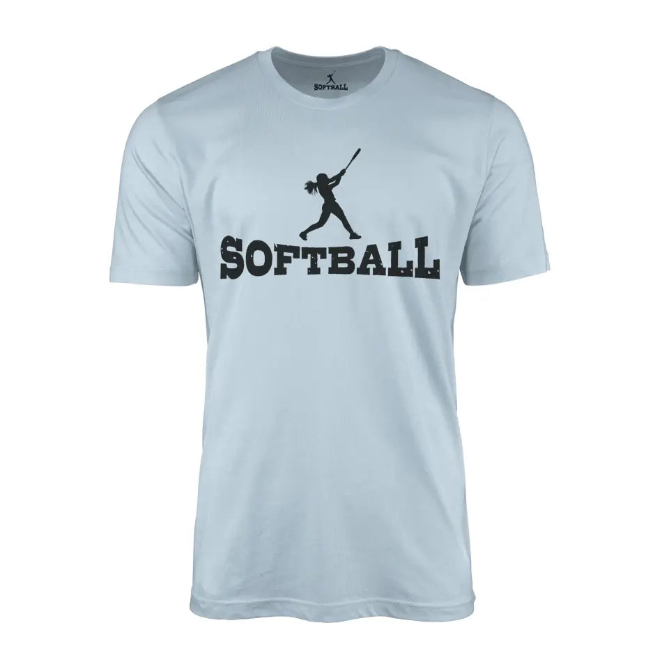 basic softball with softball player icon on a mens t-shirt with a black graphic
