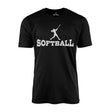 basic softball with softball player icon on a mens t-shirt with a white graphic