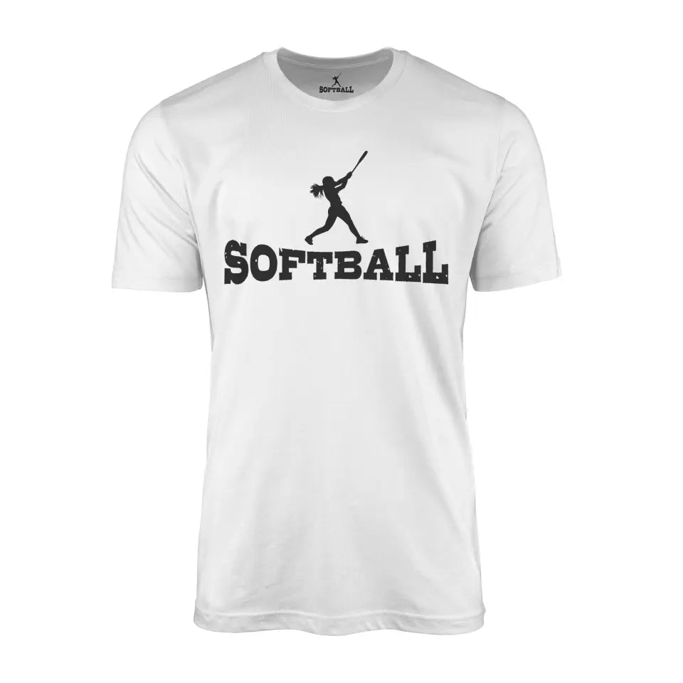 basic softball with softball player icon on a mens t-shirt with a black graphic