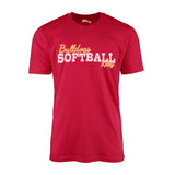 custom softball mascot and softball player name on a mens t-shirt with a white graphic