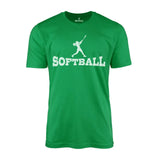 basic softball with softball player icon on a mens t-shirt with a white graphic