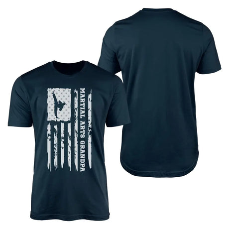 martial arts grandpa vertical flag with martial artist name on a mens t-shirt with a white graphic