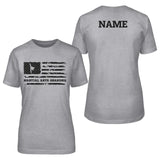 martial arts grandma horizontal flag with martial artist name on a unisex t-shirt with a black graphic