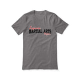 custom martial arts mascot and martial artist name on a unisex t-shirt with a black graphic