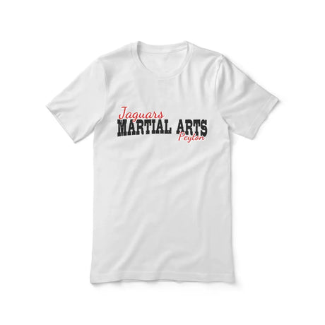 custom martial arts mascot and martial artist name on a unisex t-shirt with a black graphic