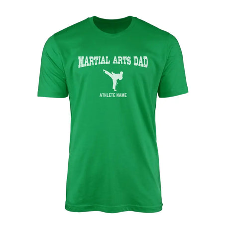 martial arts dad with martial artist icon and martial artist name on a mens t-shirt with a white graphic