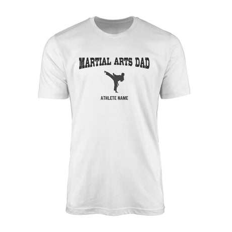 martial arts dad with martial artist icon and martial artist name on a mens t-shirt with a black graphic