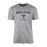 martial arts dad with martial artist icon and martial artist name on a mens t-shirt with a black graphic