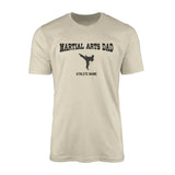 martial arts dad with martial artist icon and martial artist name on a mens t-shirt with a black graphic