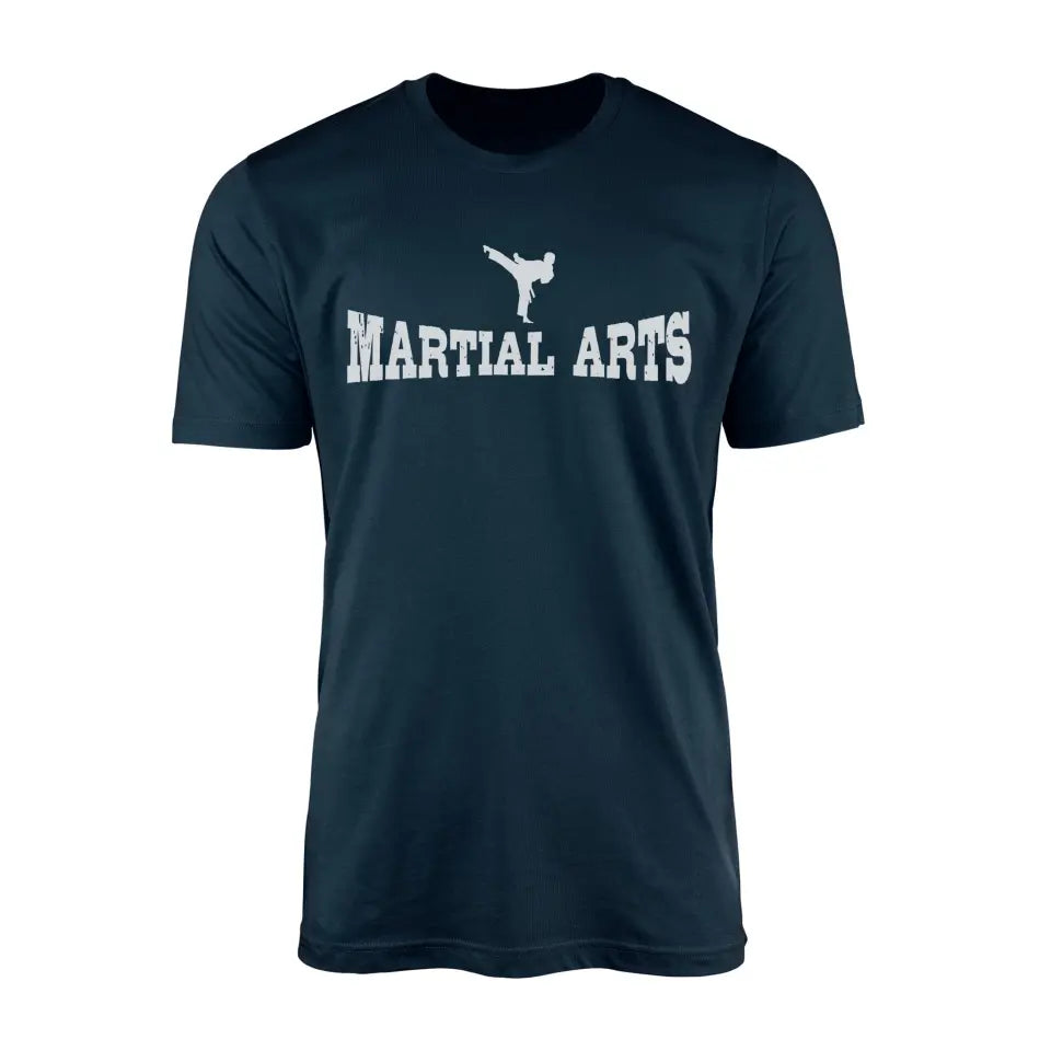 basic martial arts with martial artist icon on a mens t-shirt with a white graphic