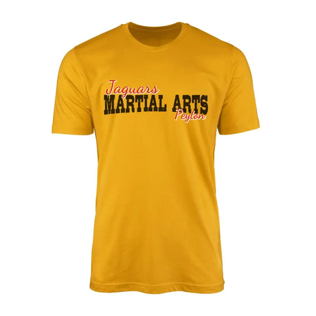 custom martial arts mascot and martial artist name on a mens t-shirt with a black graphic