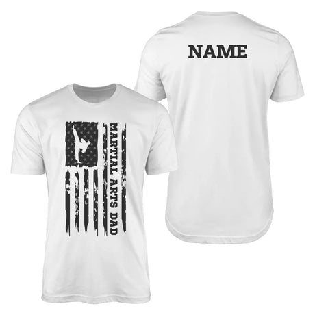 martial arts dad vertical flag with martial artist name on a mens t-shirt with a black graphic