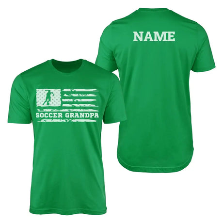 soccer grandpa horizontal flag with soccer player name on a mens t-shirt with a white graphic