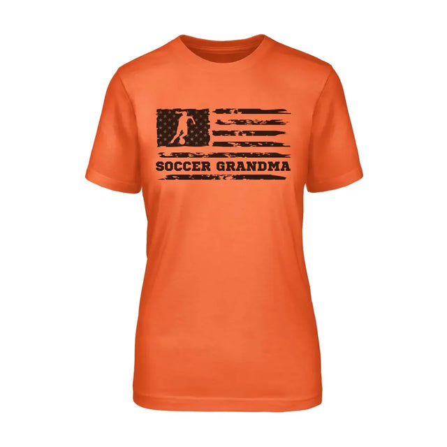 soccer grandma horizontal flag on a unisex t-shirt with a black graphic