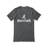 basic soccer with soccer player icon on a unisex t-shirt with a white graphic