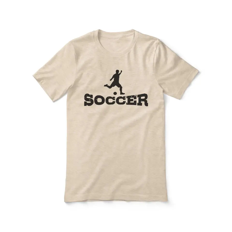 basic soccer with soccer player icon on a unisex t-shirt with a black graphic