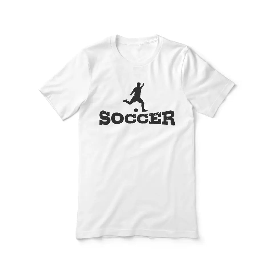 basic soccer with soccer player icon on a unisex t-shirt with a black graphic