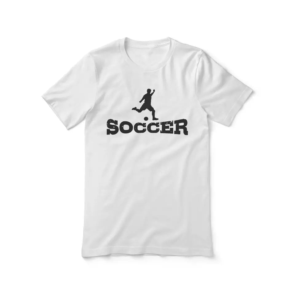basic soccer with soccer player icon on a unisex t-shirt with a black graphic