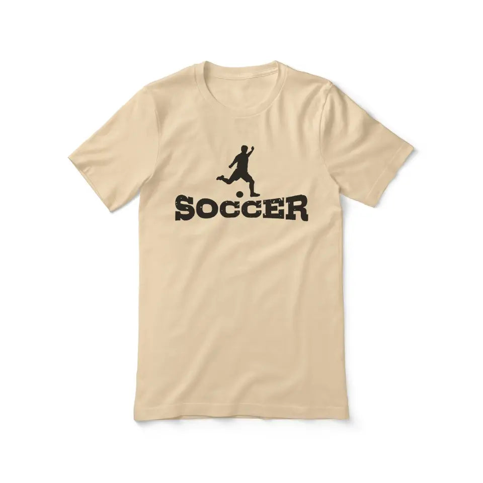 basic soccer with soccer player icon on a unisex t-shirt with a black graphic