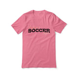 custom soccer mascot and soccer player name on a unisex t-shirt with a black graphic