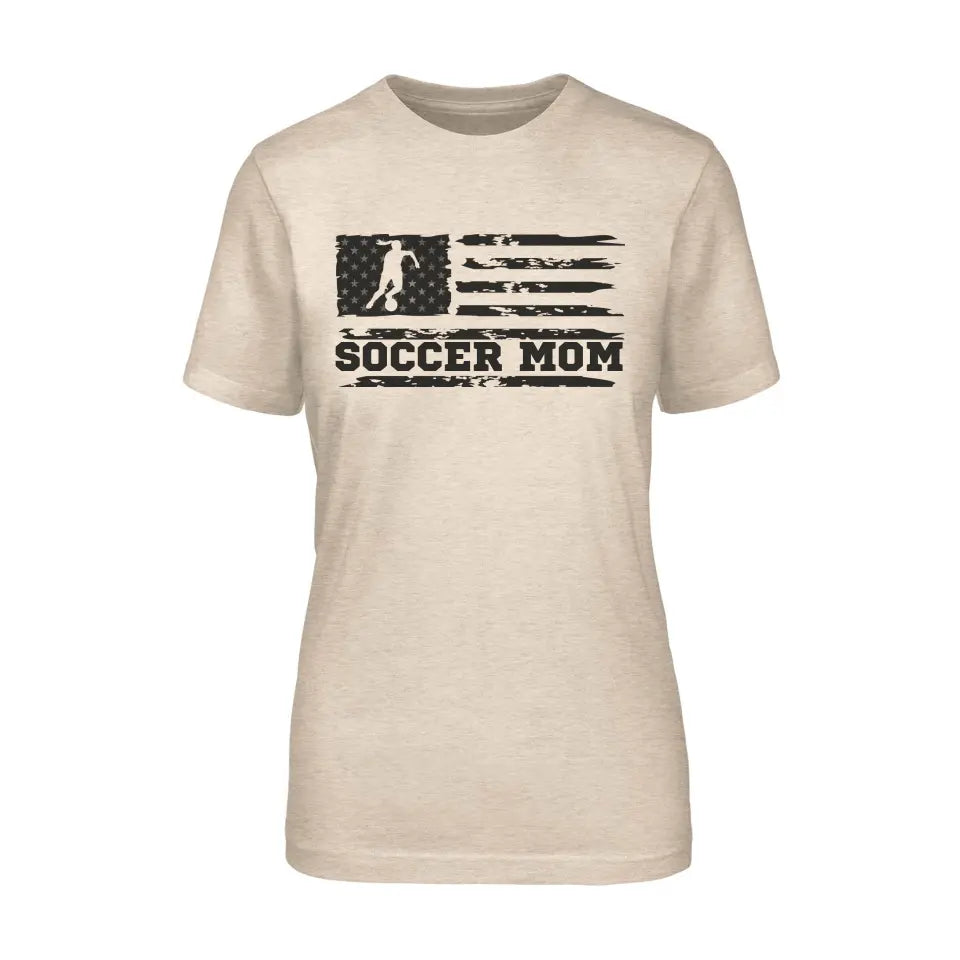 soccer mom horizontal flag on a unisex t-shirt with a black graphic