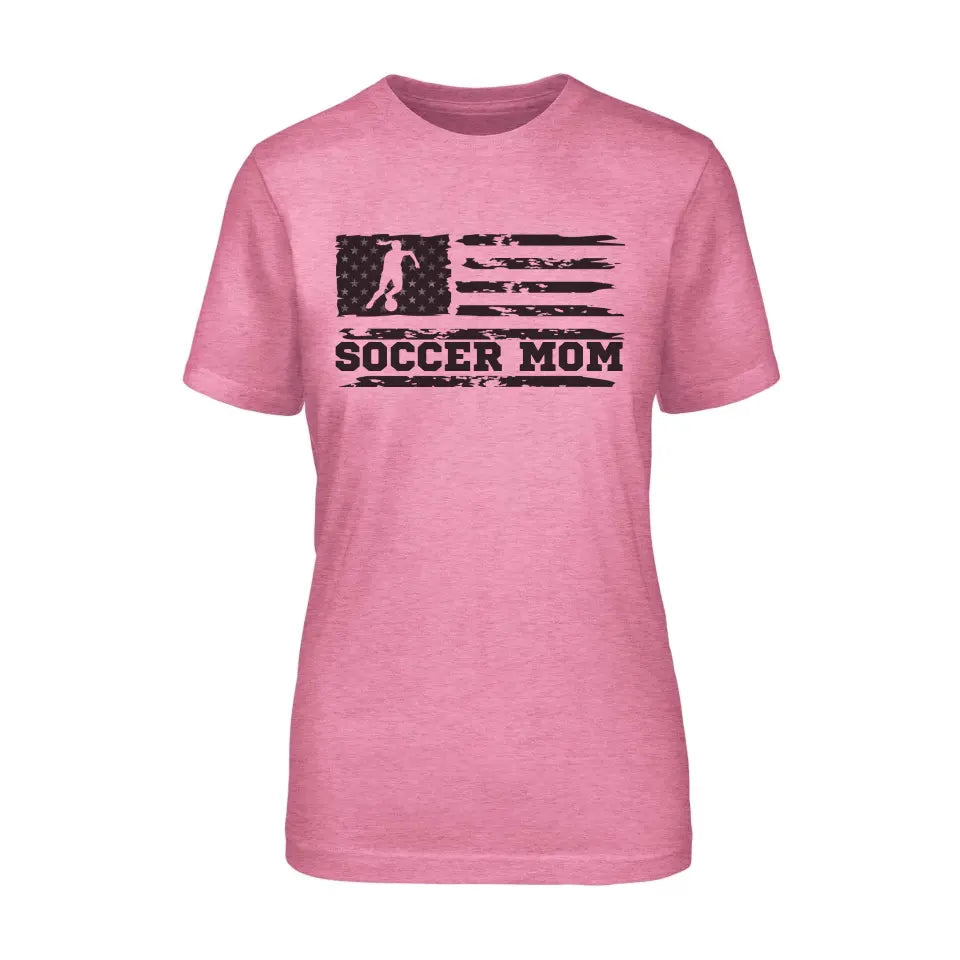 soccer mom horizontal flag on a unisex t-shirt with a black graphic