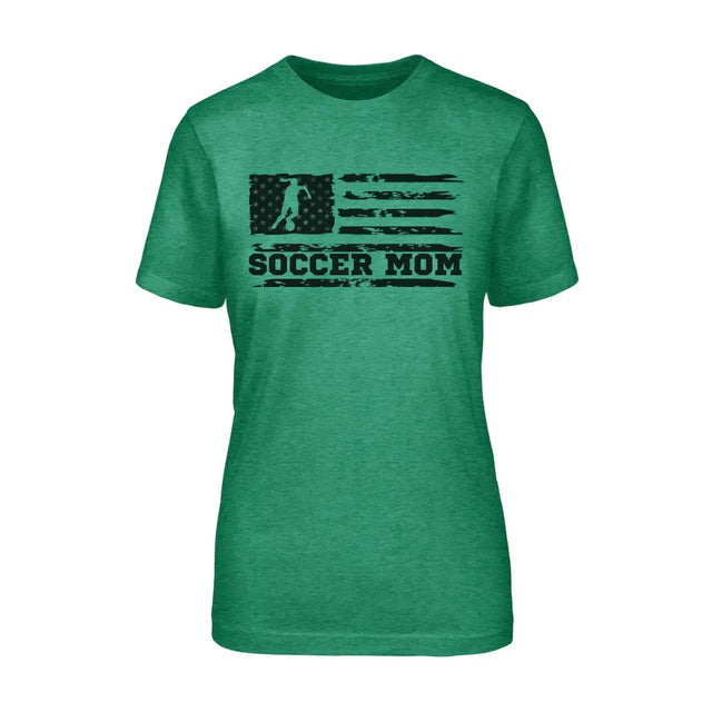 soccer mom horizontal flag on a unisex t-shirt with a black graphic