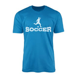 basic soccer with soccer player icon on a mens t-shirt with a white graphic
