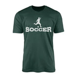 basic soccer with soccer player icon on a mens t-shirt with a white graphic