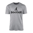 basic soccer with soccer player icon on a mens t-shirt with a black graphic