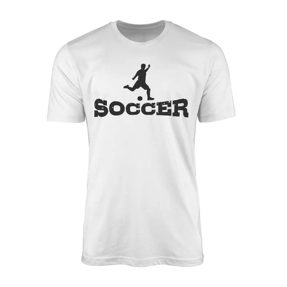 basic soccer with soccer player icon on a mens t-shirt with a black graphic