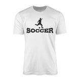 basic soccer with soccer player icon on a mens t-shirt with a black graphic