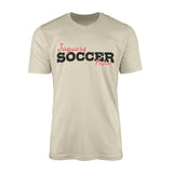 custom soccer mascot and soccer player name on a mens t-shirt with a black graphic
