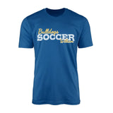 Custom Soccer Mascot and Soccer Player Name on a Men's T-Shirt with a White Graphic