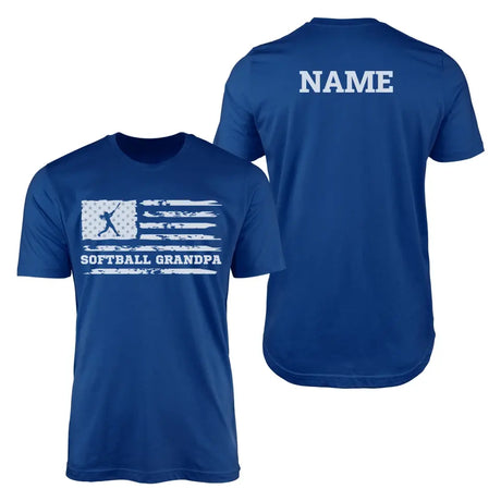 softball grandpa horizontal flag with softball player name on a mens t-shirt with a white graphic
