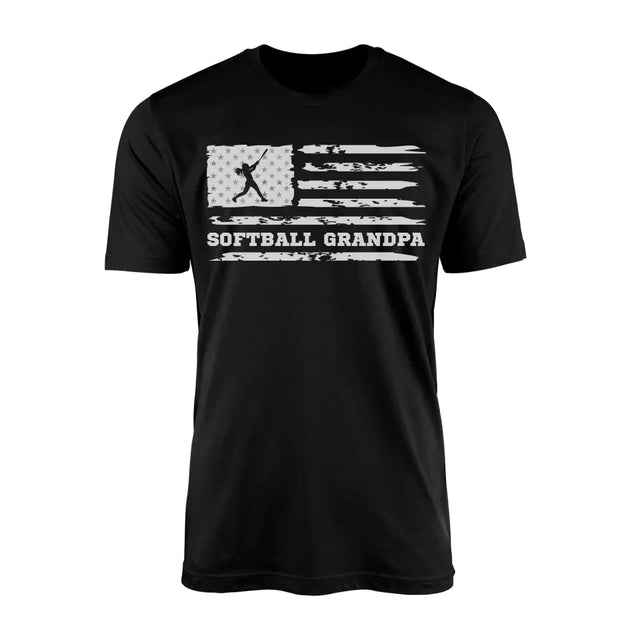 softball grandpa horizontal flag on a mens t-shirt with a white graphic