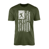 softball grandpa vertical flag on a mens t-shirt with a white graphic