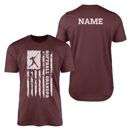 softball grandpa vertical flag with softball player name on a mens t-shirt with a white graphic