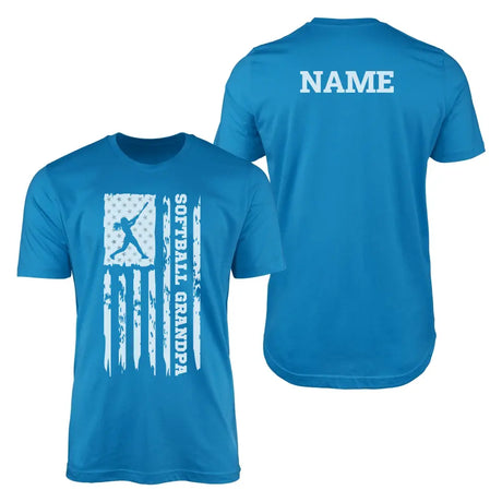 softball grandpa vertical flag with softball player name on a mens t-shirt with a white graphic