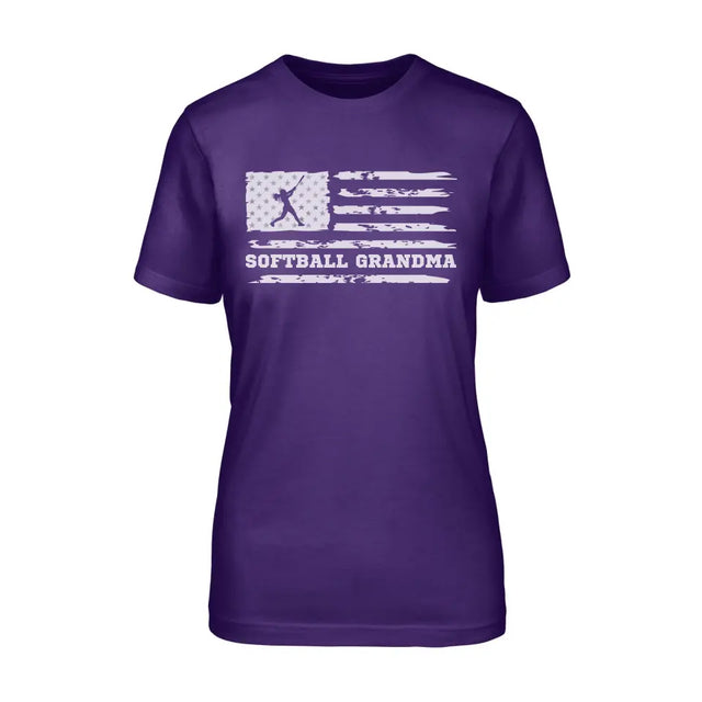 softball grandma horizontal flag on a unisex t-shirt with a white graphic