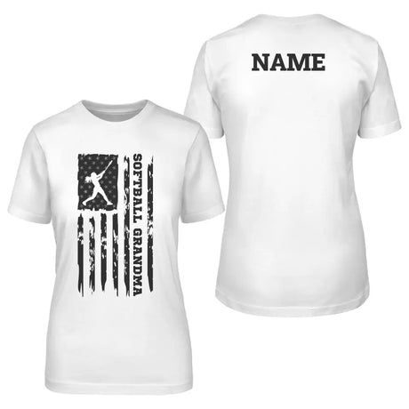 softball grandma vertical flag with softball player name on a unisex t-shirt with a black graphic