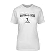 softball mom with softball player icon and softball player name on a unisex t-shirt with a black graphic