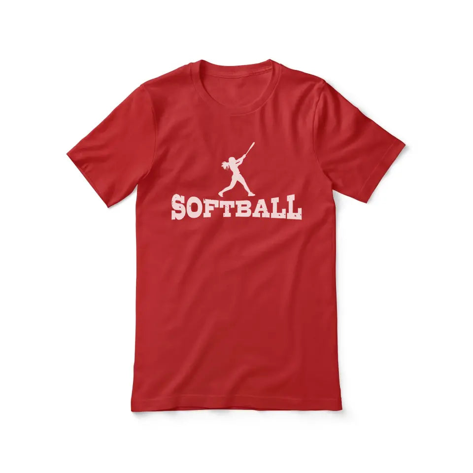 basic softball with softball player icon on a unisex t-shirt with a white graphic