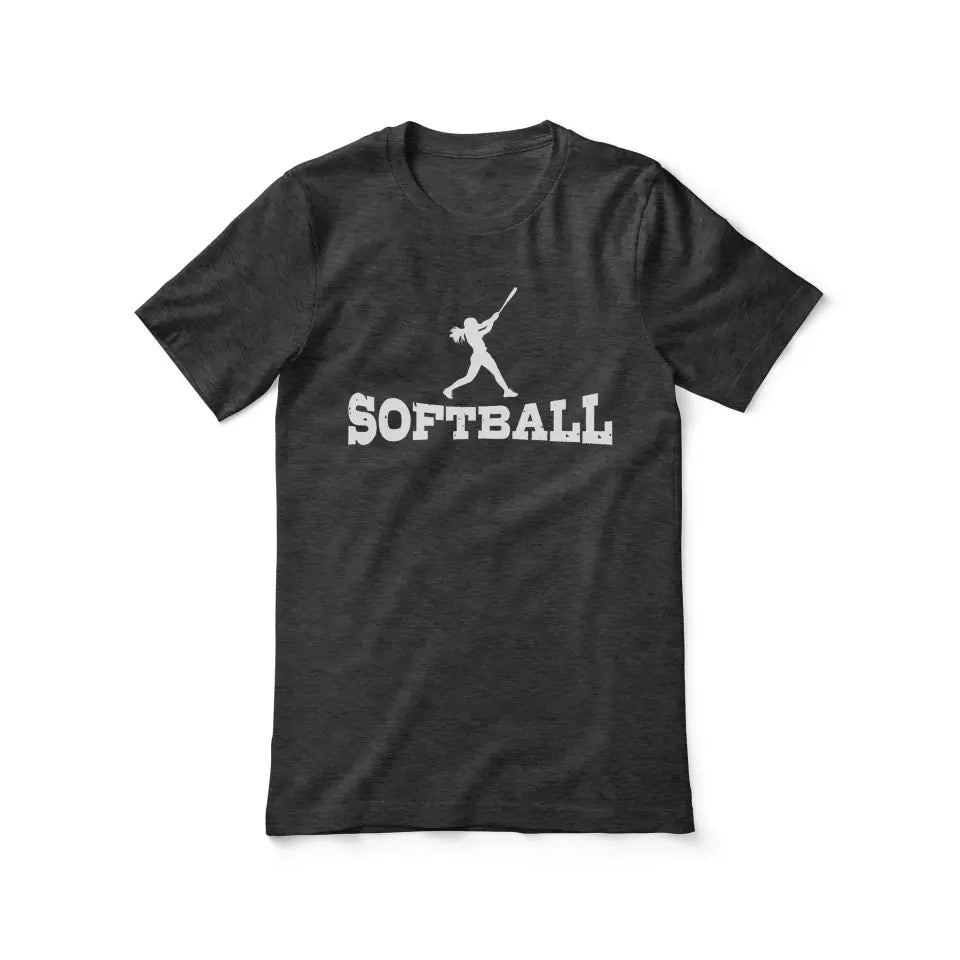 basic softball with softball player icon on a unisex t-shirt with a white graphic