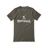 basic softball with softball player icon on a unisex t-shirt with a white graphic