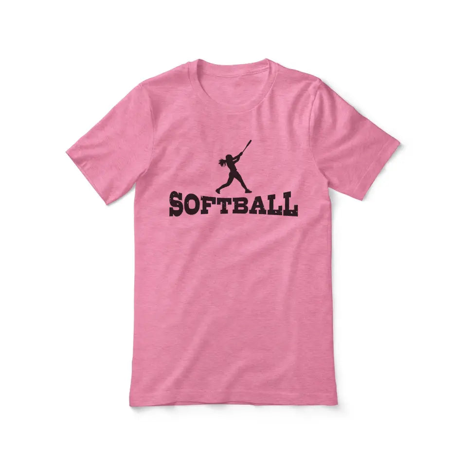 basic softball with softball player icon on a unisex t-shirt with a black graphic