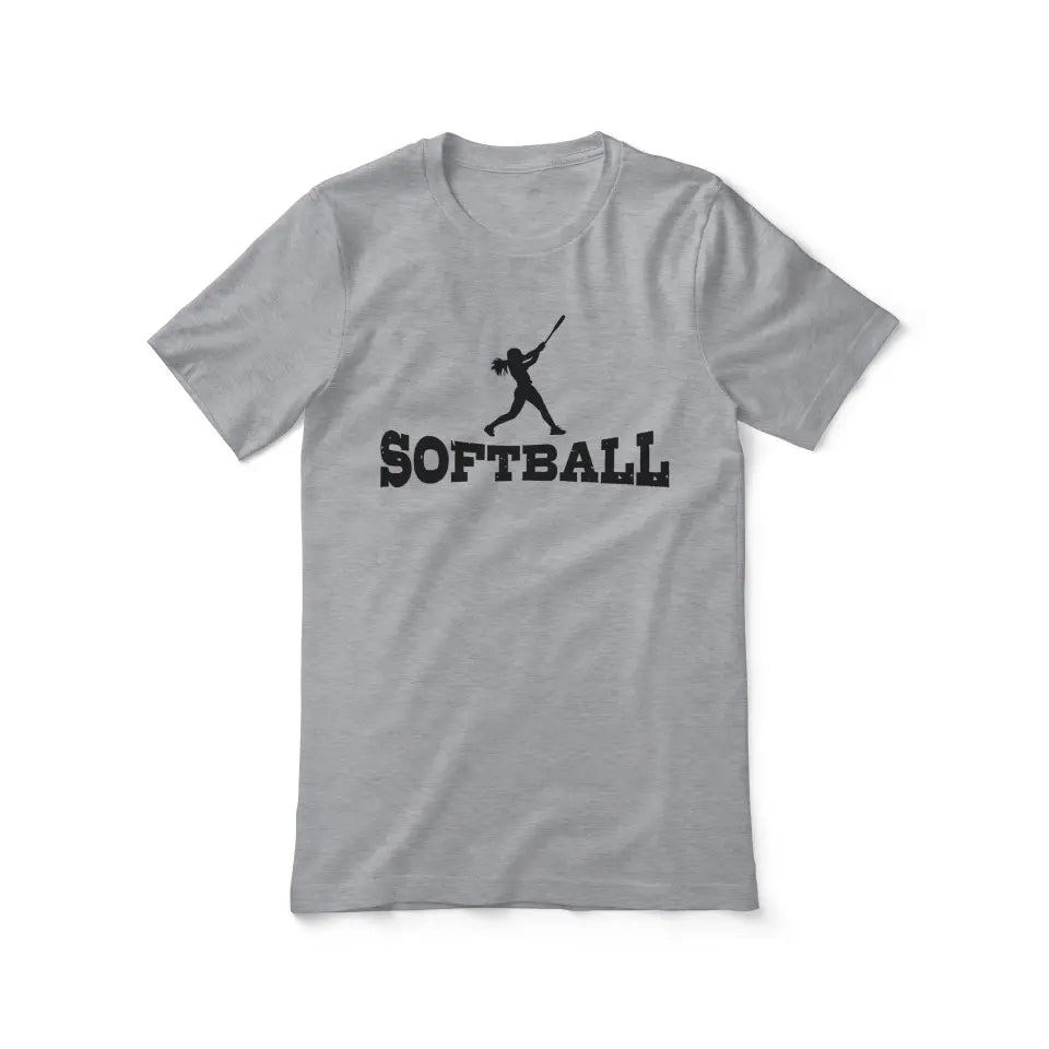 basic softball with softball player icon on a unisex t-shirt with a black graphic